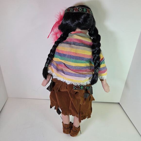 Vintage 16" Native American Style Doll Hard Plastic Taiwan w/ Moccasins & Shawl - Picture 9 of 13